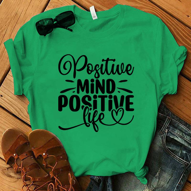 Positive Mind Positive Life Print T-Shirt Women Men Summer Casual Short Sleeve Round Neck Tops Fashion T-Shirts