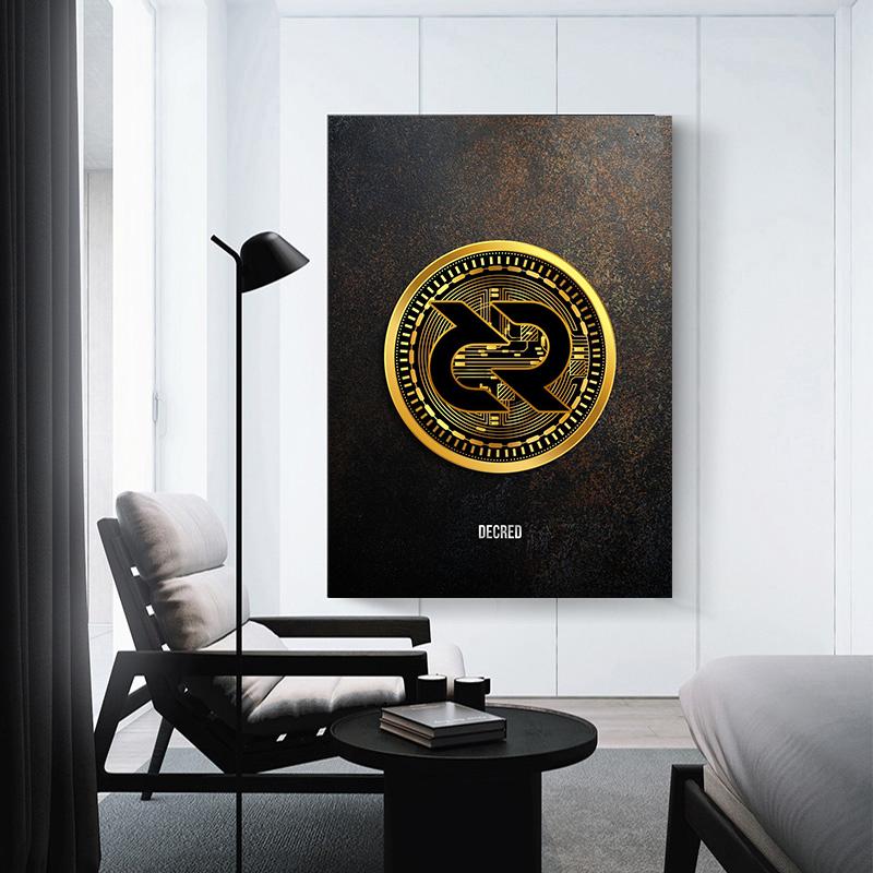 Abstract Golden Bitcoin Monero Cardano Canvas Painting Nordic Modern Wall Art Poster Print Pictures for Room Interior Home Decor