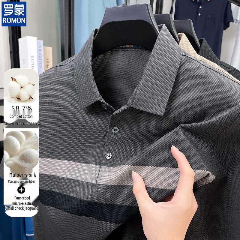 

ROMON Men s Silk Combed Cotton Polo Shirt 4XL