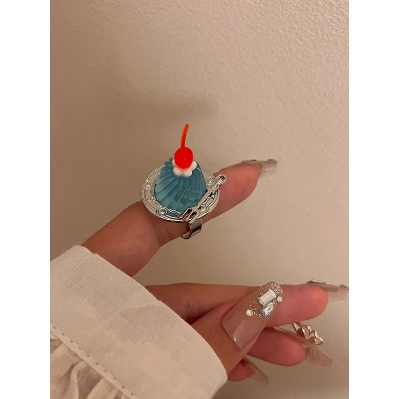 Ice cream cherry fruit ring, niche design cute ring that can be worn on the hand