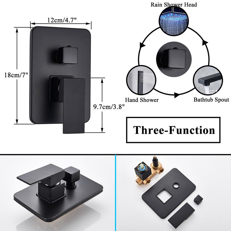 Matte Black LED  Bathroom Showe Faucet Rainfall Shower Head Bath Water Faucet Wall Mounted Bathtub Shower Mixer Tap Shower Set