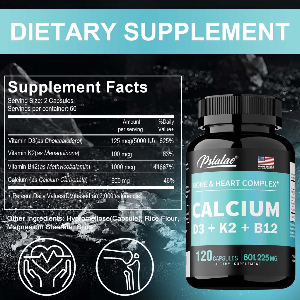 4-i-1 Kalcium - med Vitamin D3, K2, B12 - Ben Muskler Immunförsvar Hälsa
