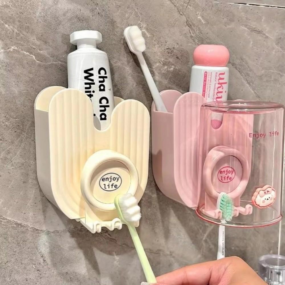 Punch-Free Toothbrush Holder Plastic Toothbrush Cup Set Gargle Cup Storage Rack  Bathroom Accessery