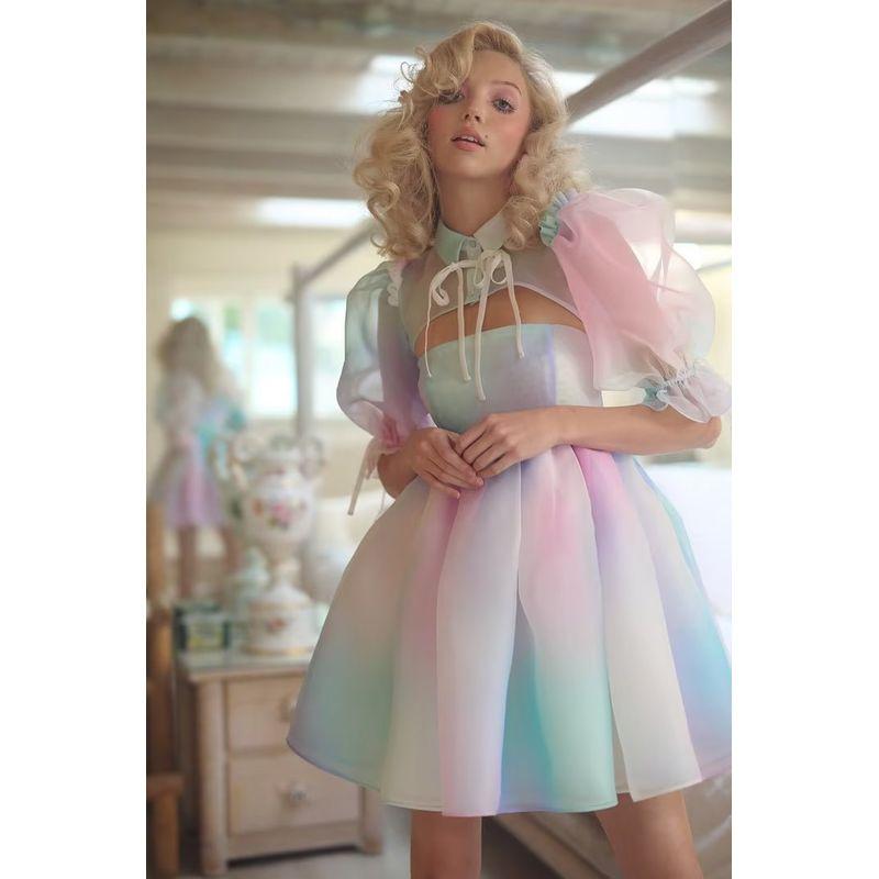 

Сельки Ю Шусинь Тот же стиль Фея Летающий Радужный Красочный принт Мини Принцесса Пышные рукава Юбка-подъюбник Rainbow Print Two-piece set after rain S