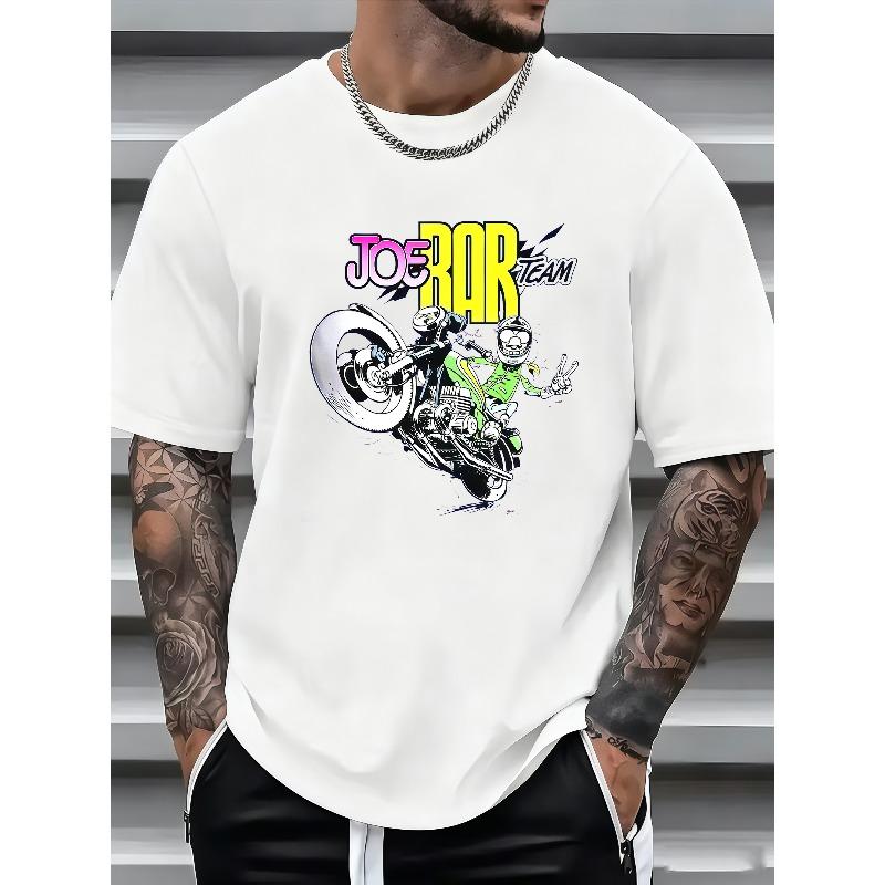 Men s T-shirt, Featuring a Core Print Inspired by Classic Biker Comics. The Print Showcases Dynamic and Humorous Scenes of Quirky Riders S белый