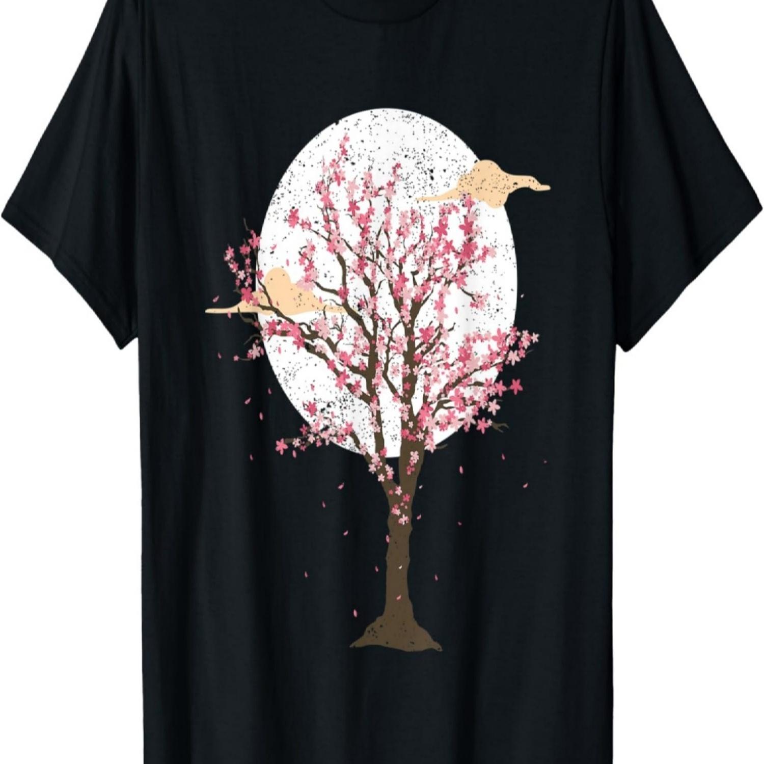 Pretty Flower Pink Sakura Tree Japan Vintage Cherry Blossom T-Shirt S чёрный