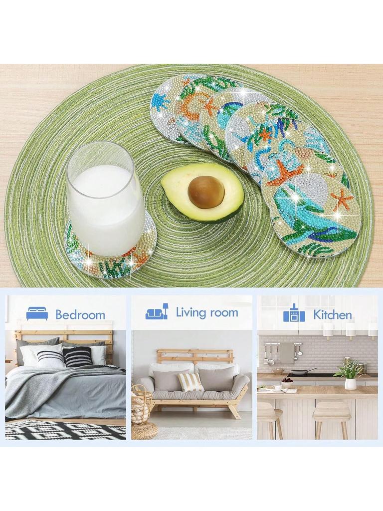 8 Pcs Sea Creature Diamond Painting Coaster Set, Diy Acrylic Coaster With Stand, Diamond Painting Kits, Art Craft Supplies