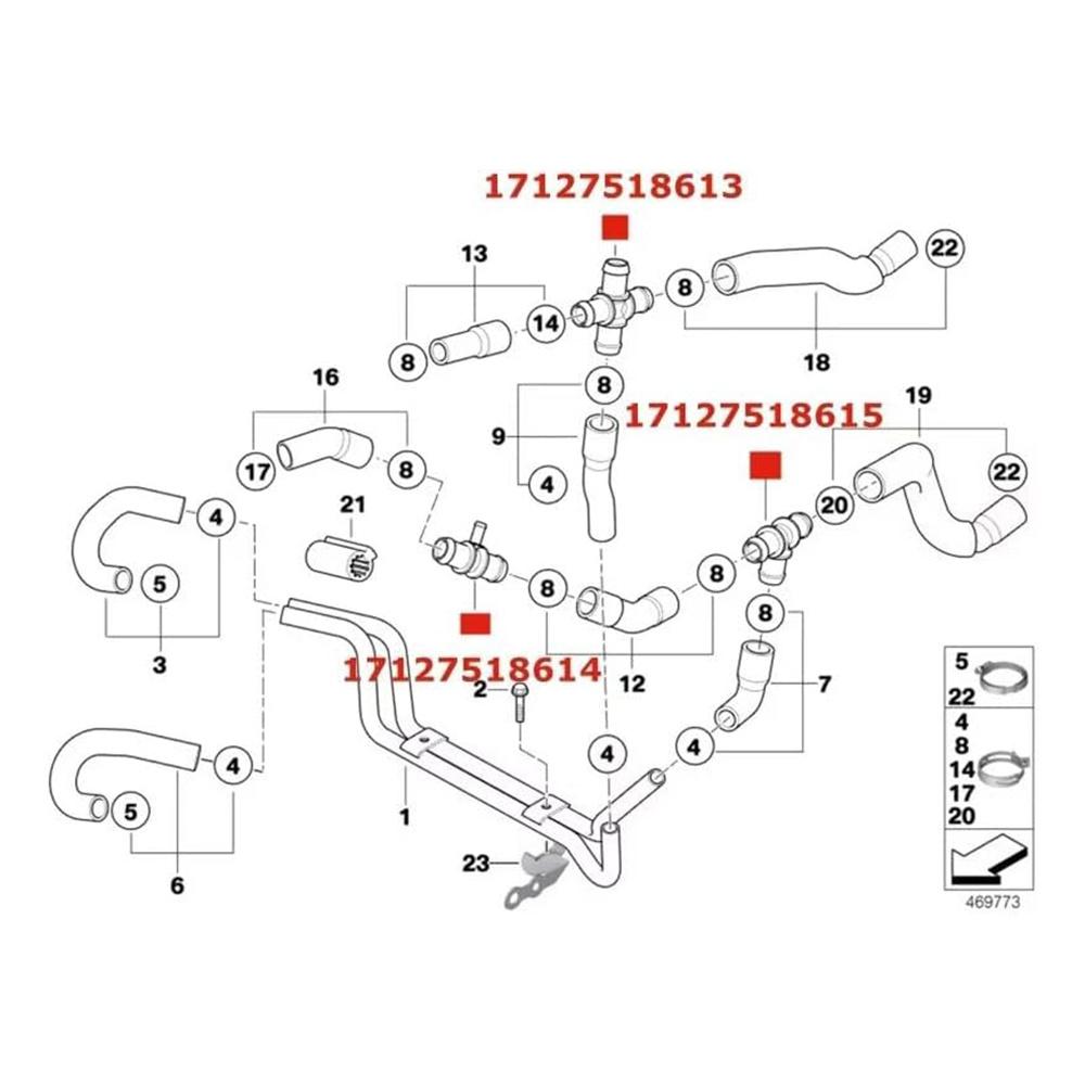 Cooling Heater Hose Connector Set T and 4 way For MINI R52 2005-2006 R53 2006