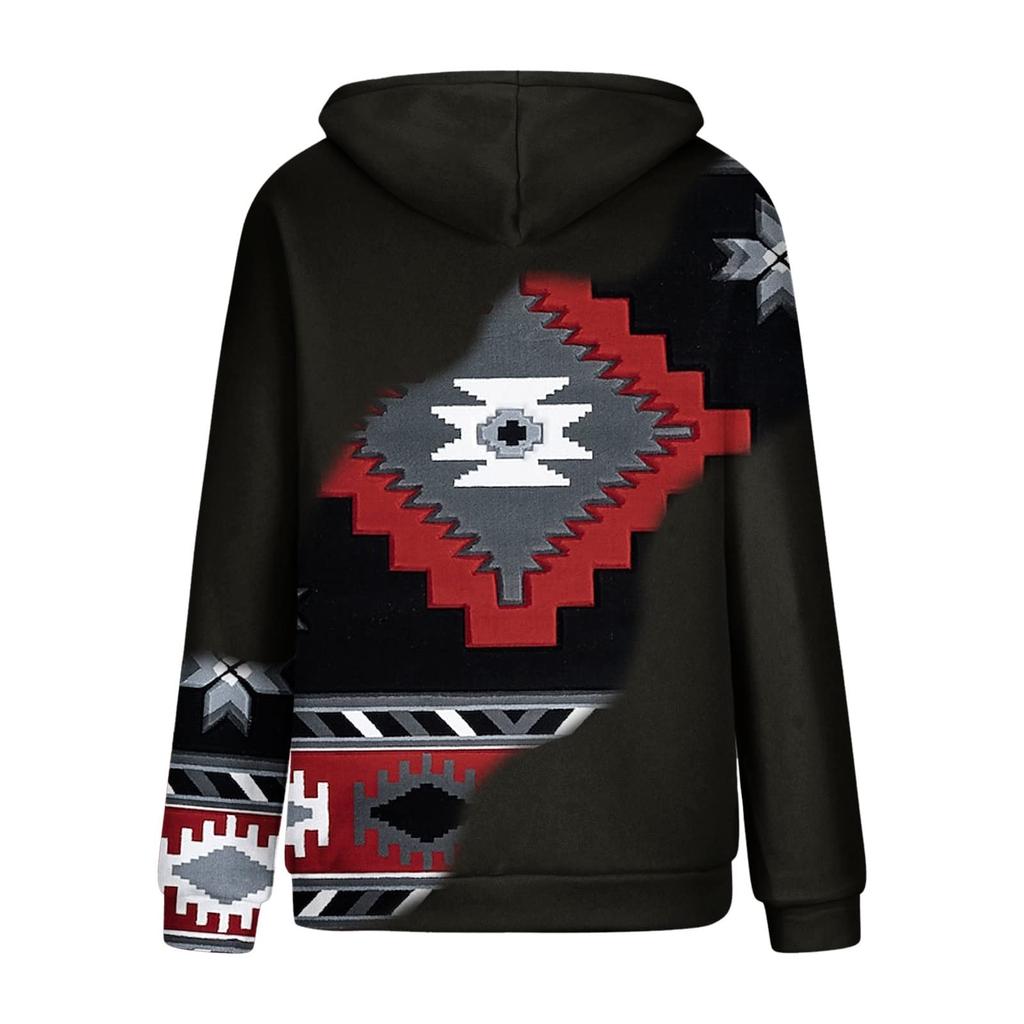 Women's Fashion Casual Ethnic Style Printed Long Sleeved Hooded Sweater Top