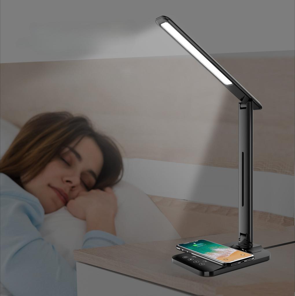 Smart Foldable LED Desk Lamp with Wireless Charger 3-Color Eye-Care Reading Light for Home Bedroom Study Office Decor Table Lamp