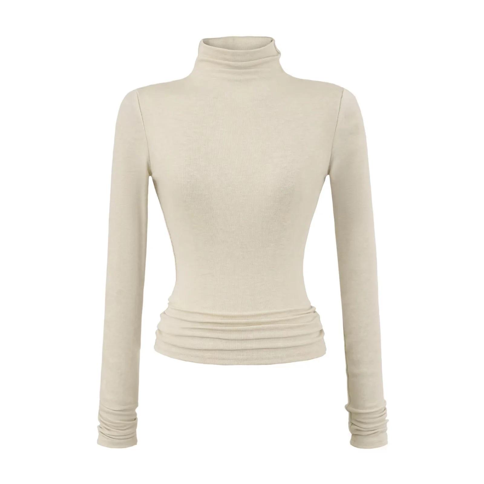 European & American Tencel Cashmere Slim Fit Long Sleeve Turtleneck Women s Basic Autumn Top S