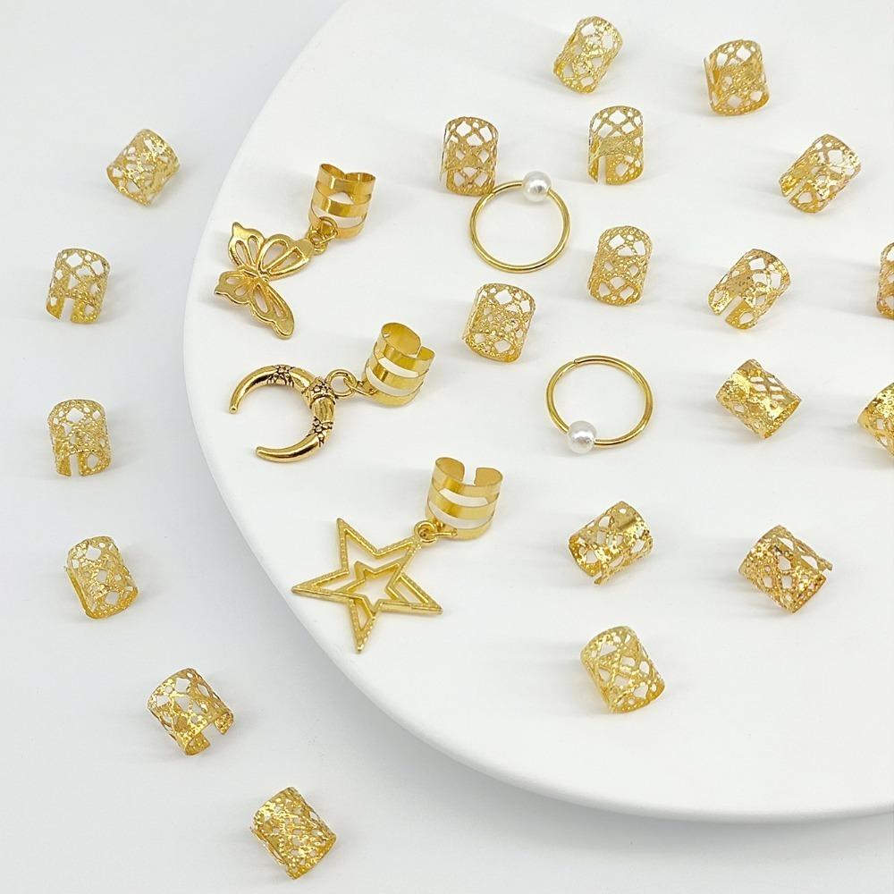 25pcs Hair Braiding Dreadlocks Beads Dread Locks Hair Braid Tubes Hollow Out Hair Ring Decor