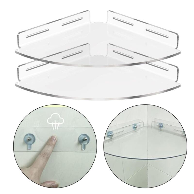 Pack of 2 Adhesive Mounted Clear Shower Shelves No Drilling Bathroom Organizers with High Weight Capacity
