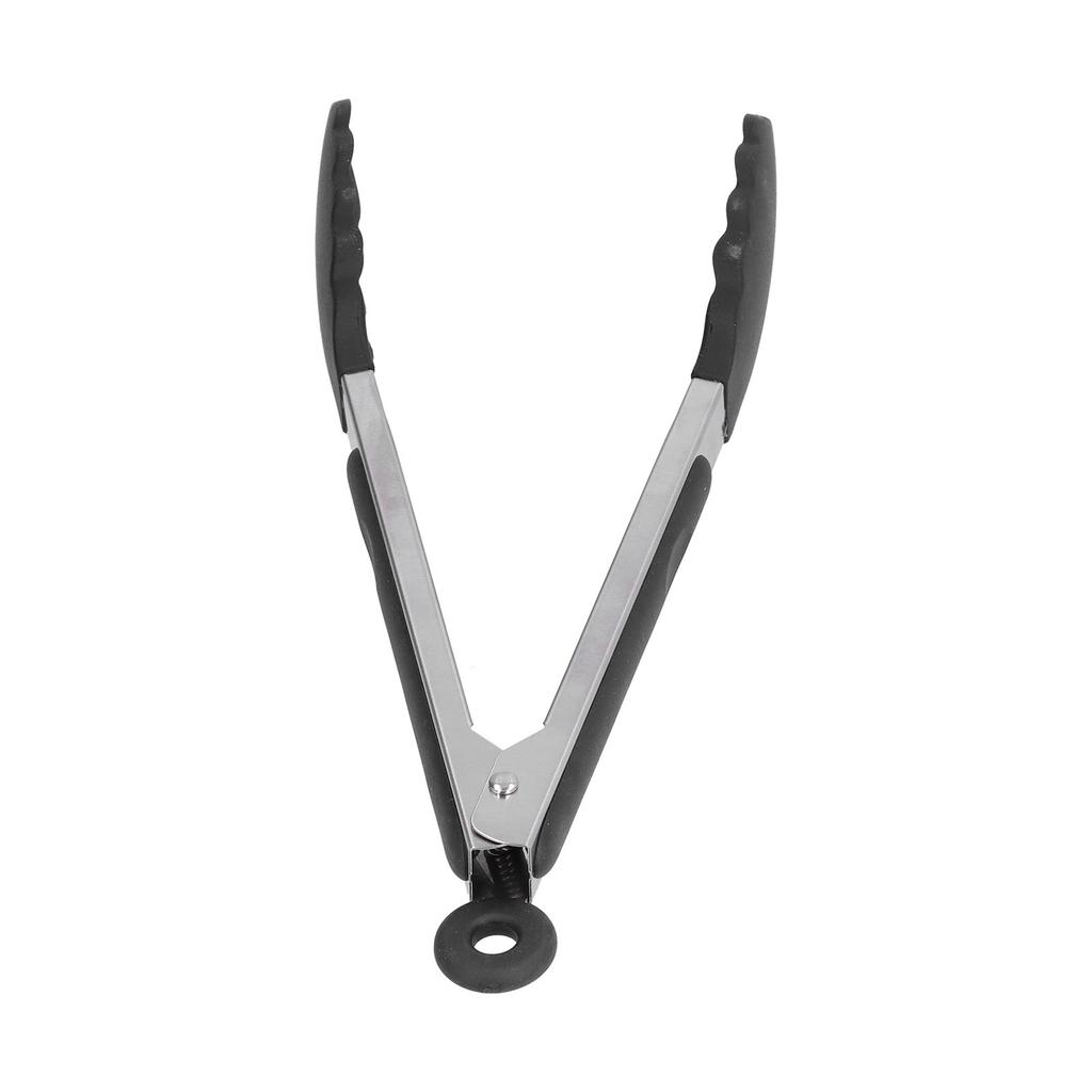 Silicone Food Tongs AntiScalding Stainless Steel Barbecue Clamp for Kitchen Home Outdoor(9in Black )