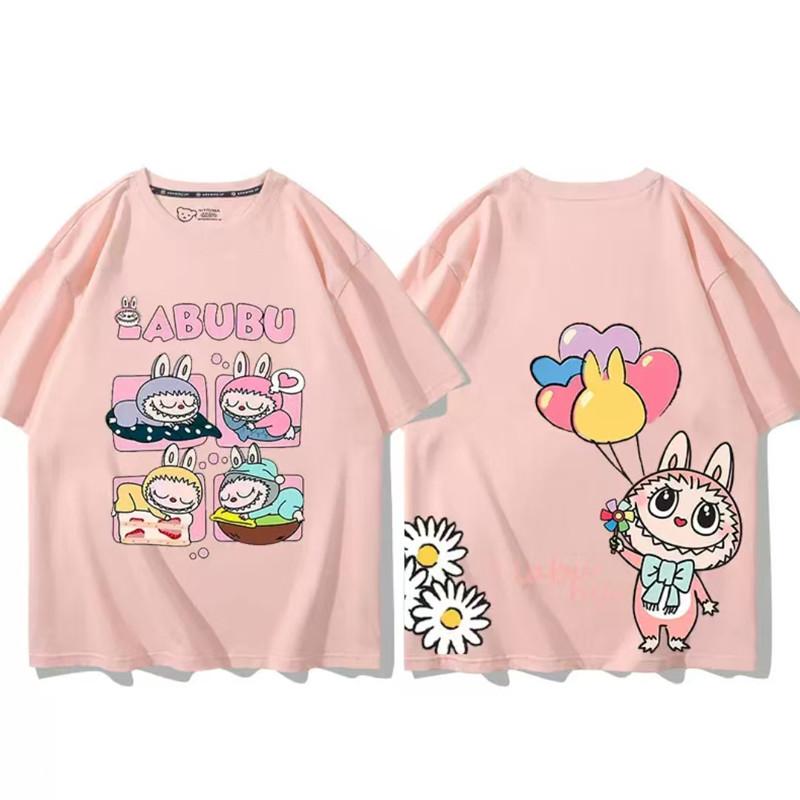 Cartoon Anime Balloon Labubu Printed T-shirt Women's Short-sleeved Ins Loose Casual Top Couple Summer