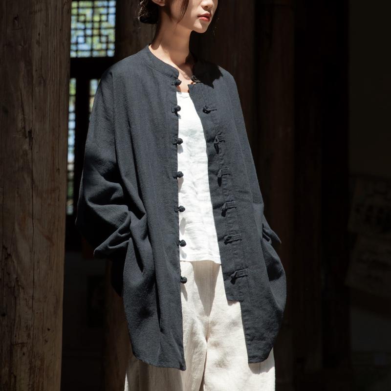 2026 Autumn Women's Zen-Style Cotton Linen Cardigan with Frog Buttons for Tea Ceremony