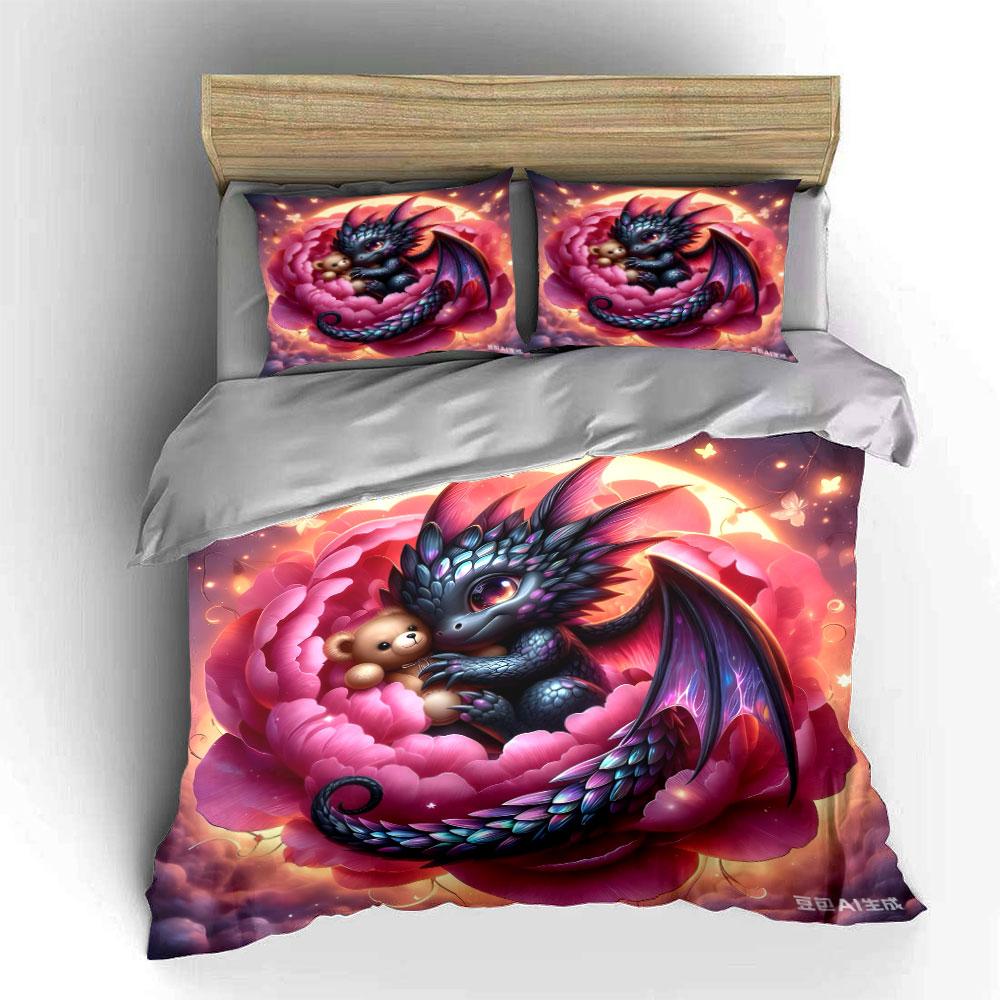 "Fantasy Dragon Trio for Decor" kid's and adults' bedroom decor, Exquisite three-piece bedding set gift