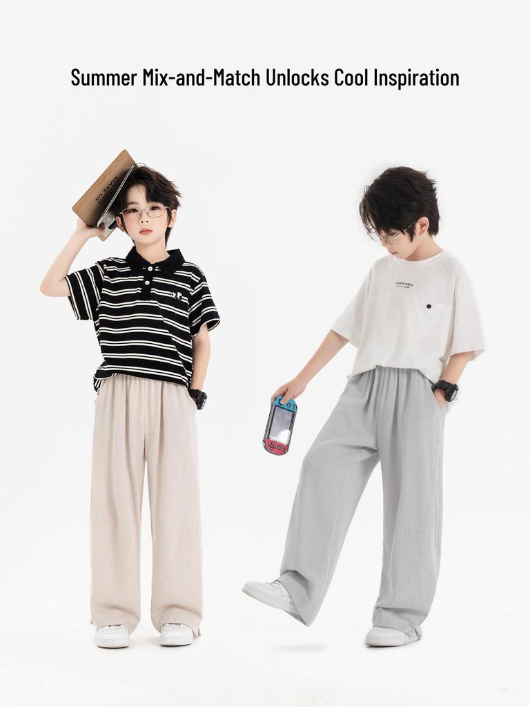 Pantaloni Larghi Estivi in Cotone e Lino per Ragazzo 2026: Leggero, Colore Unico, Stile Casual per Bambini di Mezza Età e Grandi