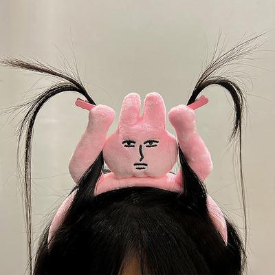 Funny Pink Rabbit Hairband For Women Plush Doll Headband Girls Hair Clip Cute Hoops Hair Accessories