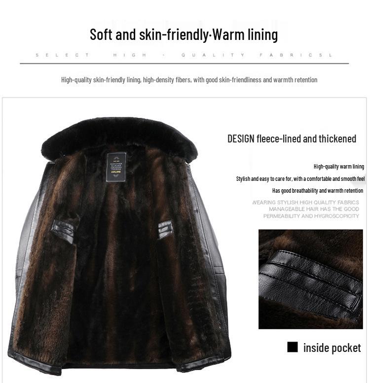 Men's Fur-Lined Leather Jacket with Plush Lining - Ideal Winter Wear for Middle-Aged and Elderly.