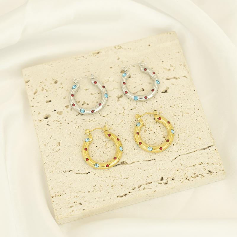 European and American INS titanium steel ring earrings K stainless steel inlaid with diamonds zircon type ears gypsy ins wind