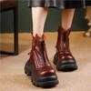 Thick Soled Short Boots Women's Genuine Leather Front Zipper Platform Boots
