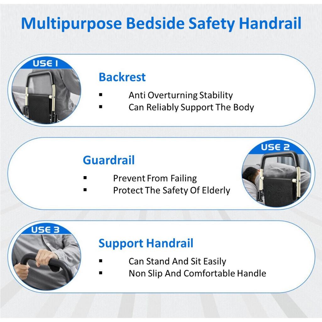 3-in-1 Foldable Bedside Grab Bar Elderly People Using Multipurpose Bedside Safety Handrail With Storage Pouch Bedside Handrail