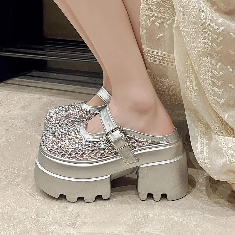 Fashion 10CM Synthetic Leather Slip On Slippers New 2025 Summer Platform Bling Sandals Woman ROME High Heels Casual Flip Flops Zapatos