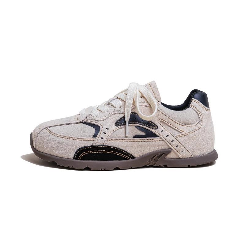 Autumn new flat-bottomed women's pink and brown three-color retro casual sneakers