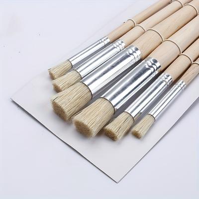 Stencil Paint Brush Set with Bristle Hair & Wooden Handles - Ideal for DIY Crafts, Watercolor, Oil, and Acrylic Painting