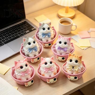 Cat Stress Relief Toy with Basket & Accessories, Slow Rebound Simulated Kitten Fake Squeeze Toy, Soft Stretchy Animal Fidget for Desk Decoration Toys