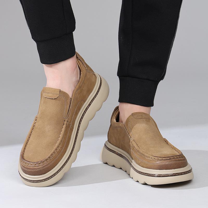 Men's 2025 Autumn Genuine Leather Slip-On Loafers, Vintage Workwear Style, Thick Sole Casual Shoes