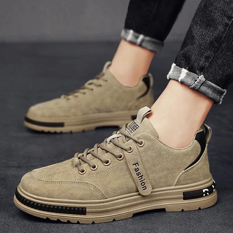 Men's Work Safety Shoes Retro British Style Casual Shoes Versatile Leather Boots Outdoor Anti-slip Sports Shoes Men Sneakers