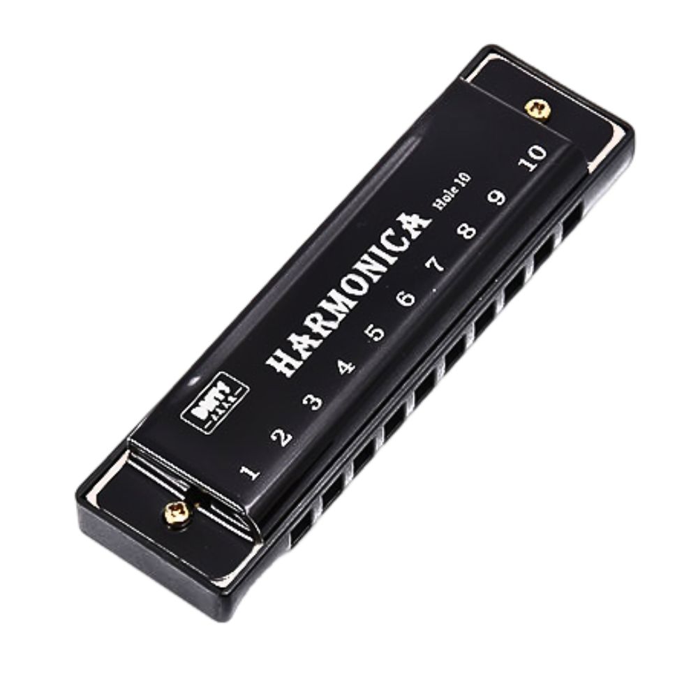 1pc Metal 10 Holes Chromatic Harmonica Black/Golden/Silvery Standard Vocal Range Portable Beginner's Introductory Instrument YMY