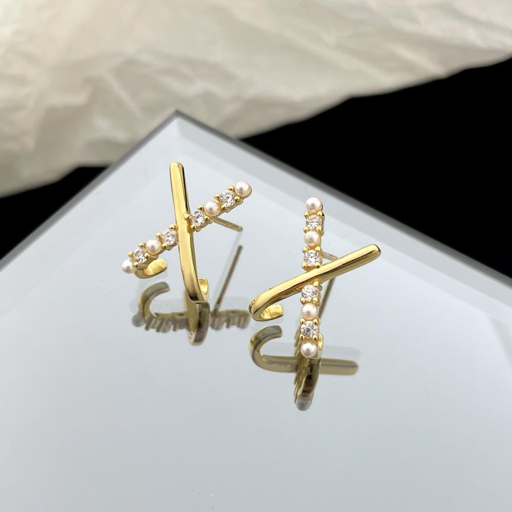 

Elegant X Bar Earrings Ins Temperament Rhinestone Earring High Quality X Shape Ear Stud Party x shape