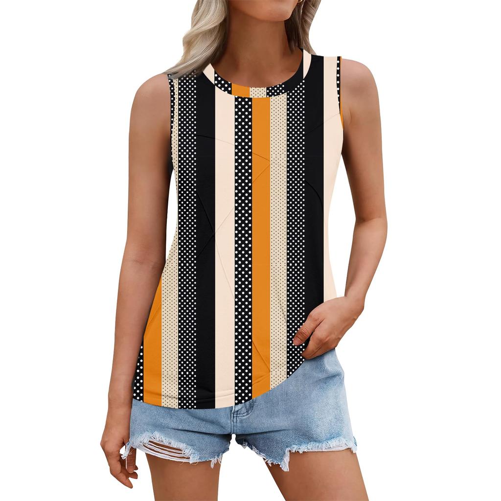 Women's Summer Vest Loose Pleated Round Neck Shirt Casual Sleeveless Top