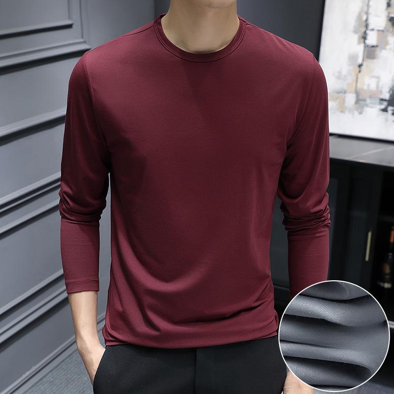 Long-Sleeve T-Shirt For Men, Autumn Base Shirt, Solid Color White Inner Top, Autumn Top, Black And White T-Shirt