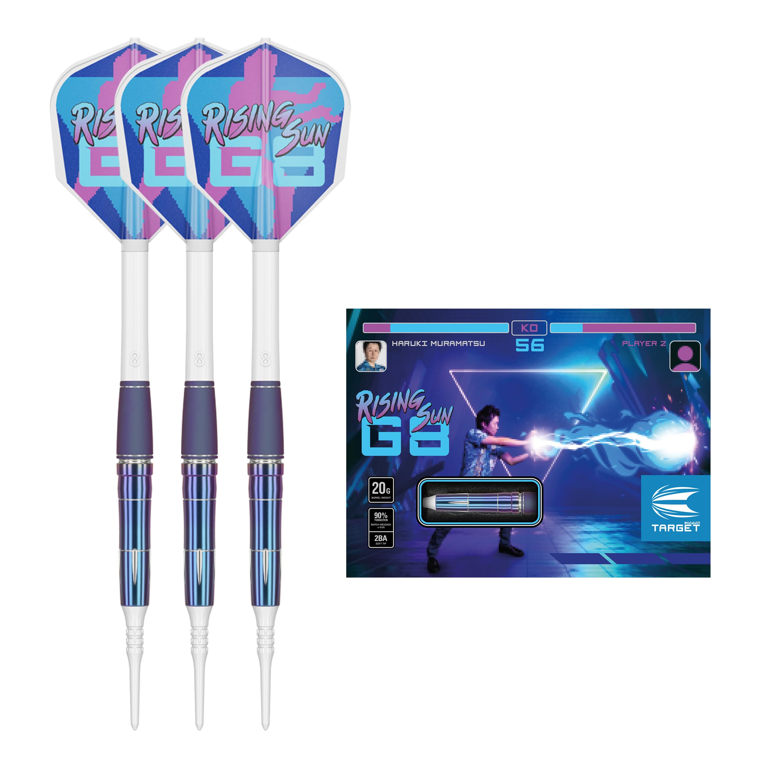 

TARGET RISING SUN G8 2BA Soft Tip Darts 90% Tungsten 20g Barrel 45mm x 7.4mm Haruki Muramatsu Gen.8 Signature Model SLEEK & STEEL TIP SP