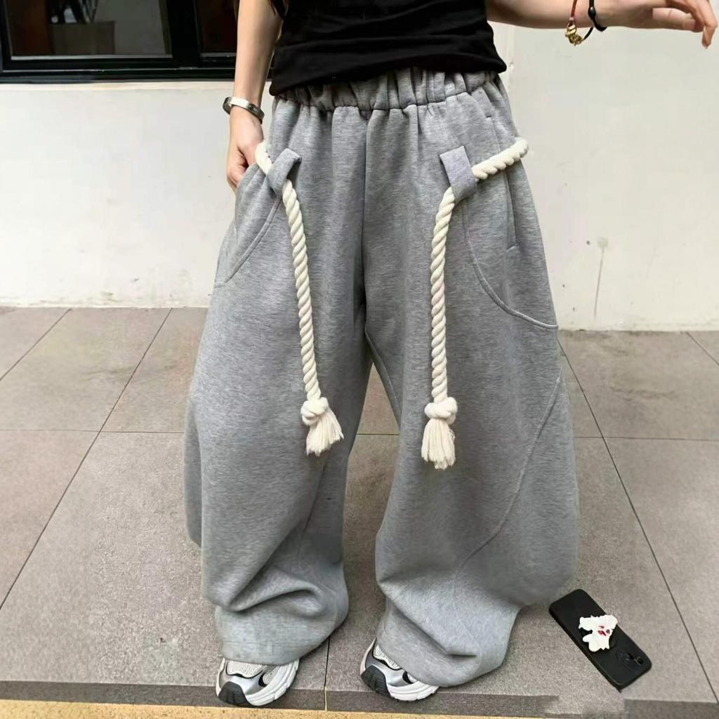 Women's American Sports Street Style Winter Style Thickened Loose Machete Thick Rope Wide Leg Pants and Sweatpants