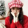 Woolen plaid beret women's autumn and winter face small cloud hat literary versatile octagonal hat newsboy painter hat