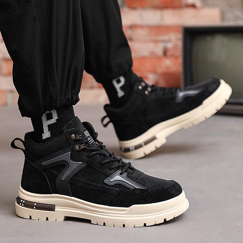 Fashion Thick Soled Quality Short Boots Versatile Trendy Men's Work Shoes Lace Up Casual Sports British Style Men Platform Boots