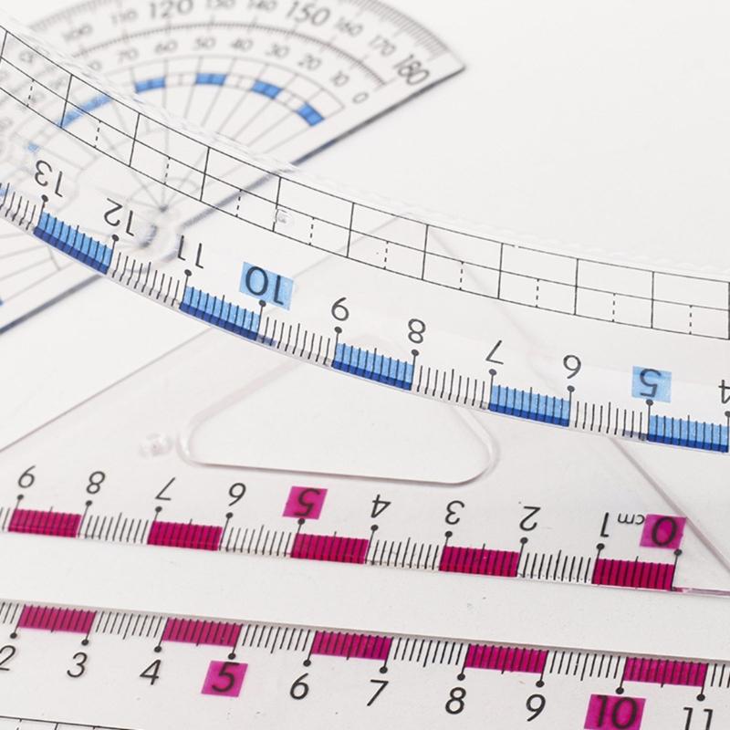 Professional Math Geometry Tool for Student Drawing Plastic Drawing Rulers with Square Straight Ruler Math Protractor