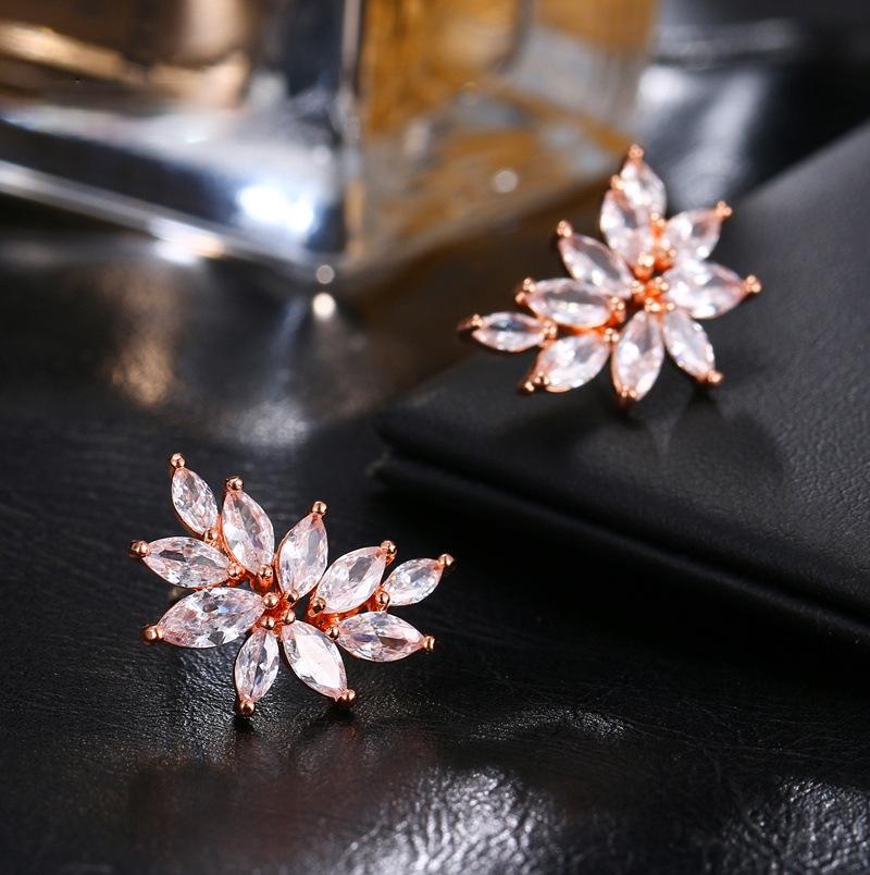 Elegant Copper Zircon Leaf Earrings - Luxury Evening Dress & Bridal Accessories