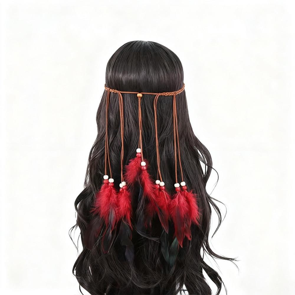 Braided Cord Bohemian Tassel Headband Tribal Feather Hair Extensions  Western Cowgirl Outfit