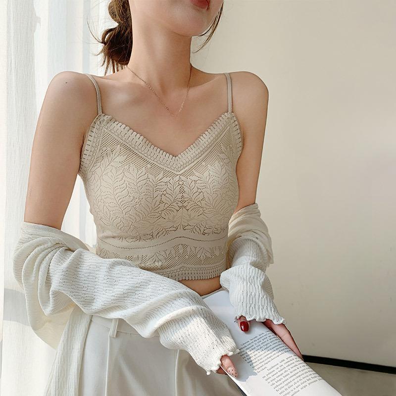 Elegance Casual Stylish Vest H876 Lace Beauty Undershirt Seamless Inner Lace Small Camisole Wrap Bra Non-marking Underwear Fixed Cup Anti-glare Bra