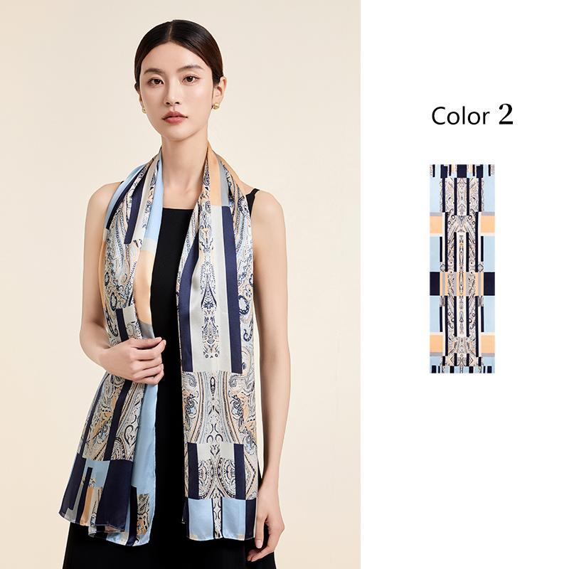 

100% Real Silk Long Scarf Women Print Hangzhou Fashion Handkerchief Pure Silk Neckscarves Luxury Bufandas Silk Shawl 170x53cm
