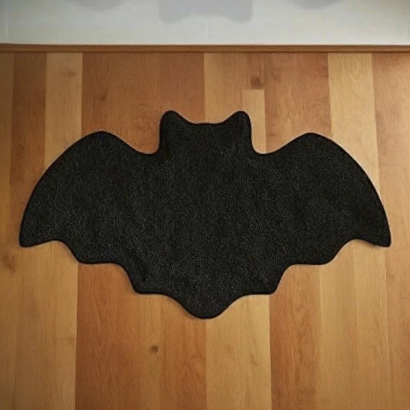 

Black Halloween Bat Rug Non Slip Floor Mat for Bathroom Kitchen Soft Plush Carpet Prop for Halloween Room Decoration and Setup 40x60cm