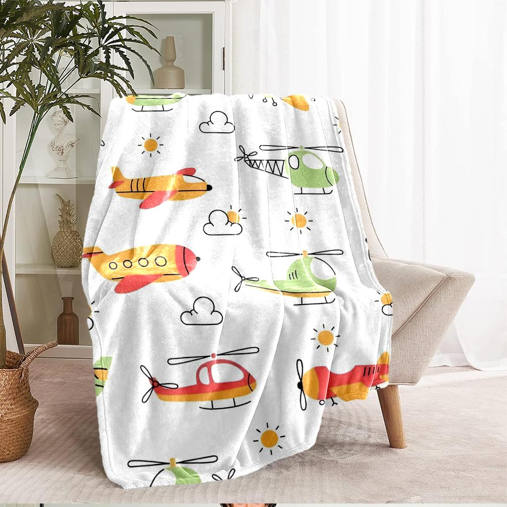 Cute Airplane Theme Printed Blanket - Perfect for Couch, Bed, Travel & Outdoor Use | Machine Washable, Cozy & Durable.