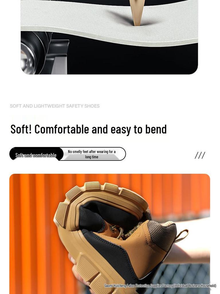 Men's Lightweight High-Top Work Shoes: Wear-Resistant, Comfortable, Bend-Resistant, Anti-Smash, Anti-Puncture.