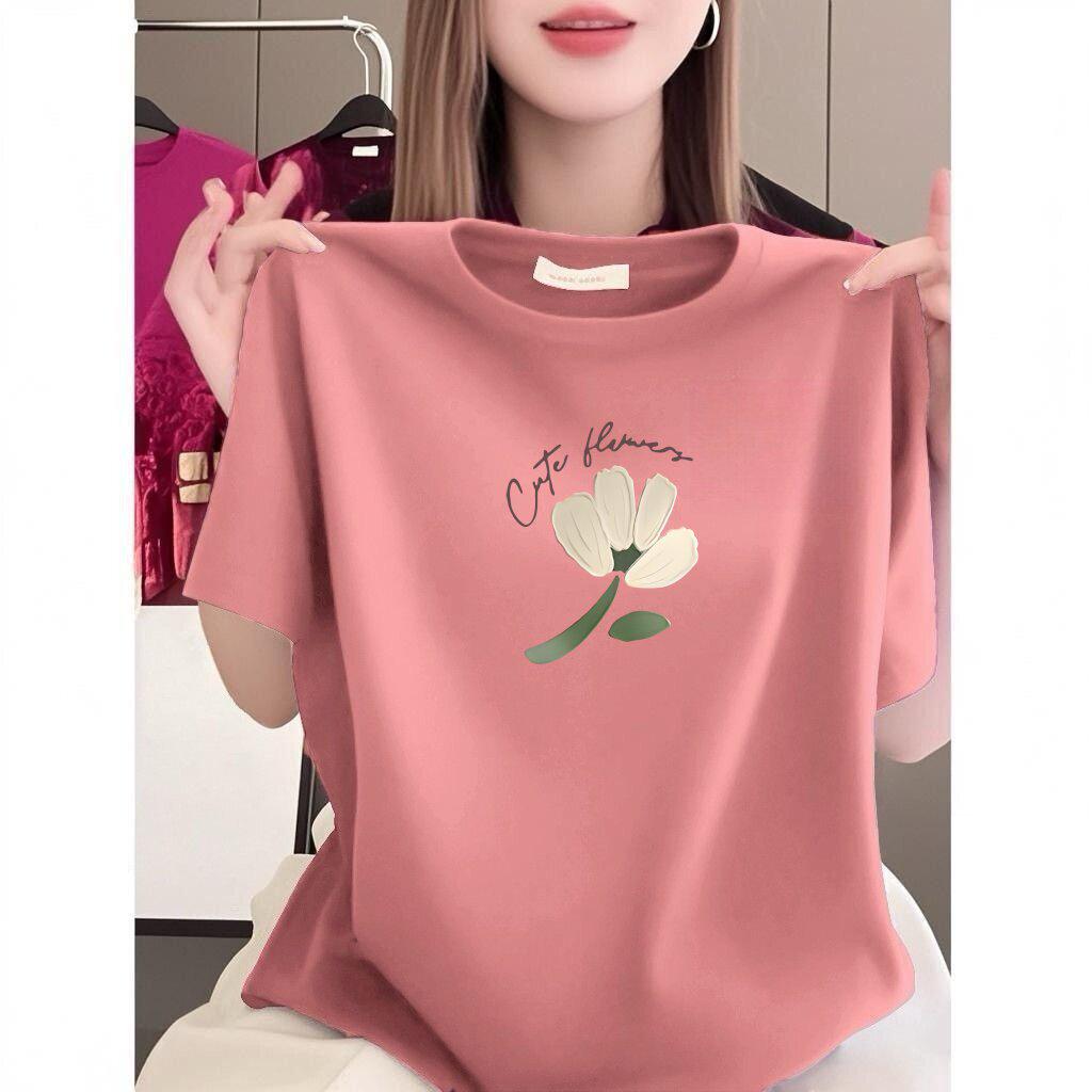 

2026 Women s Summer Loose Slimming Printed Round Neck T-shirt - Mom s Fashion Casual Short Sleeve Top S
